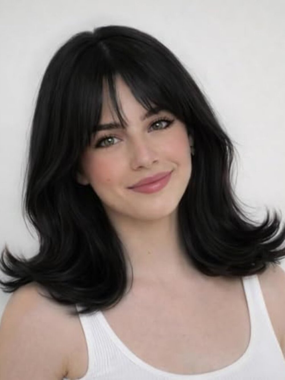 Black Bob Wig with Bangs Shoulder Length Wigs for Women
